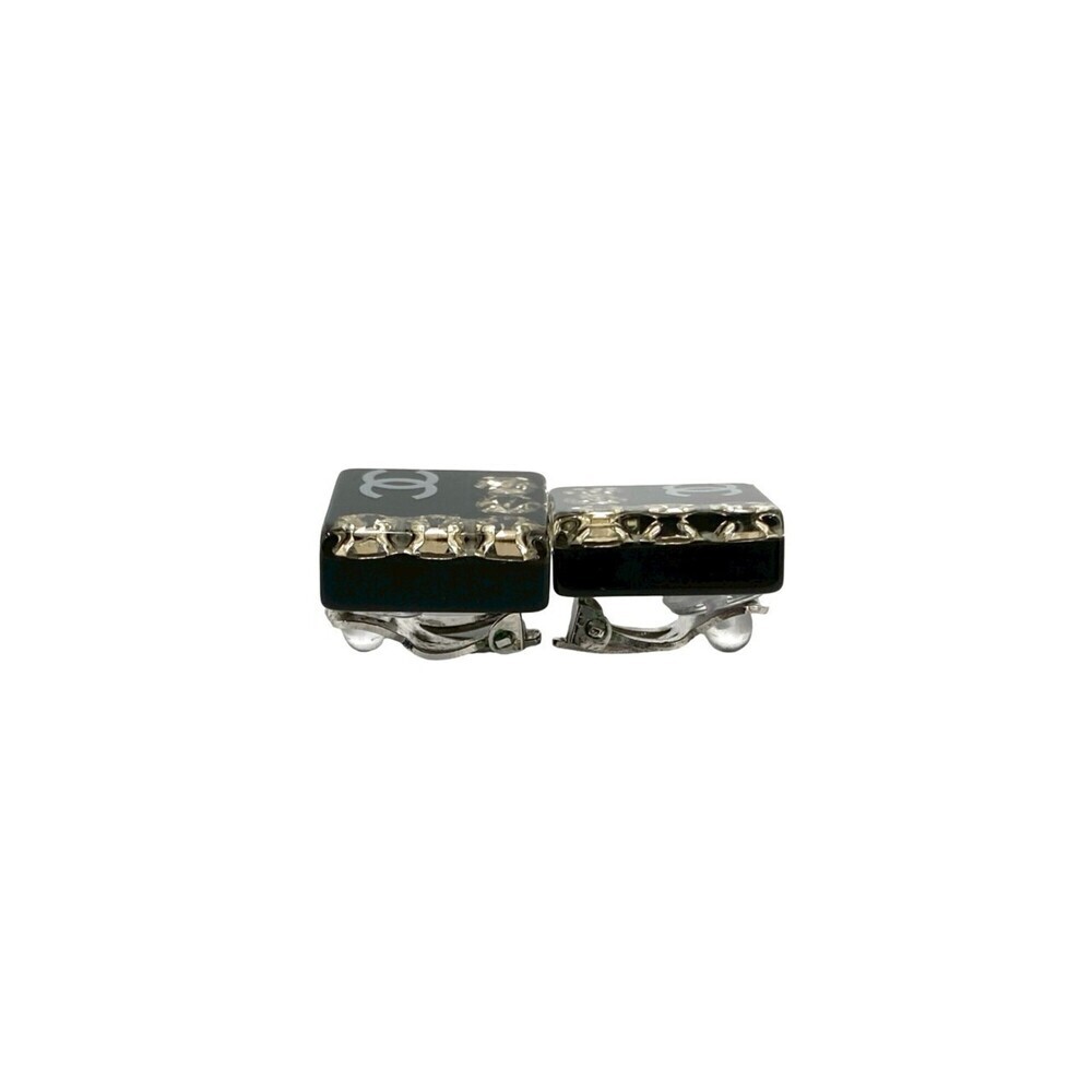 CHANEL Authentic Black Logo Earrings - Picture 3 of 6